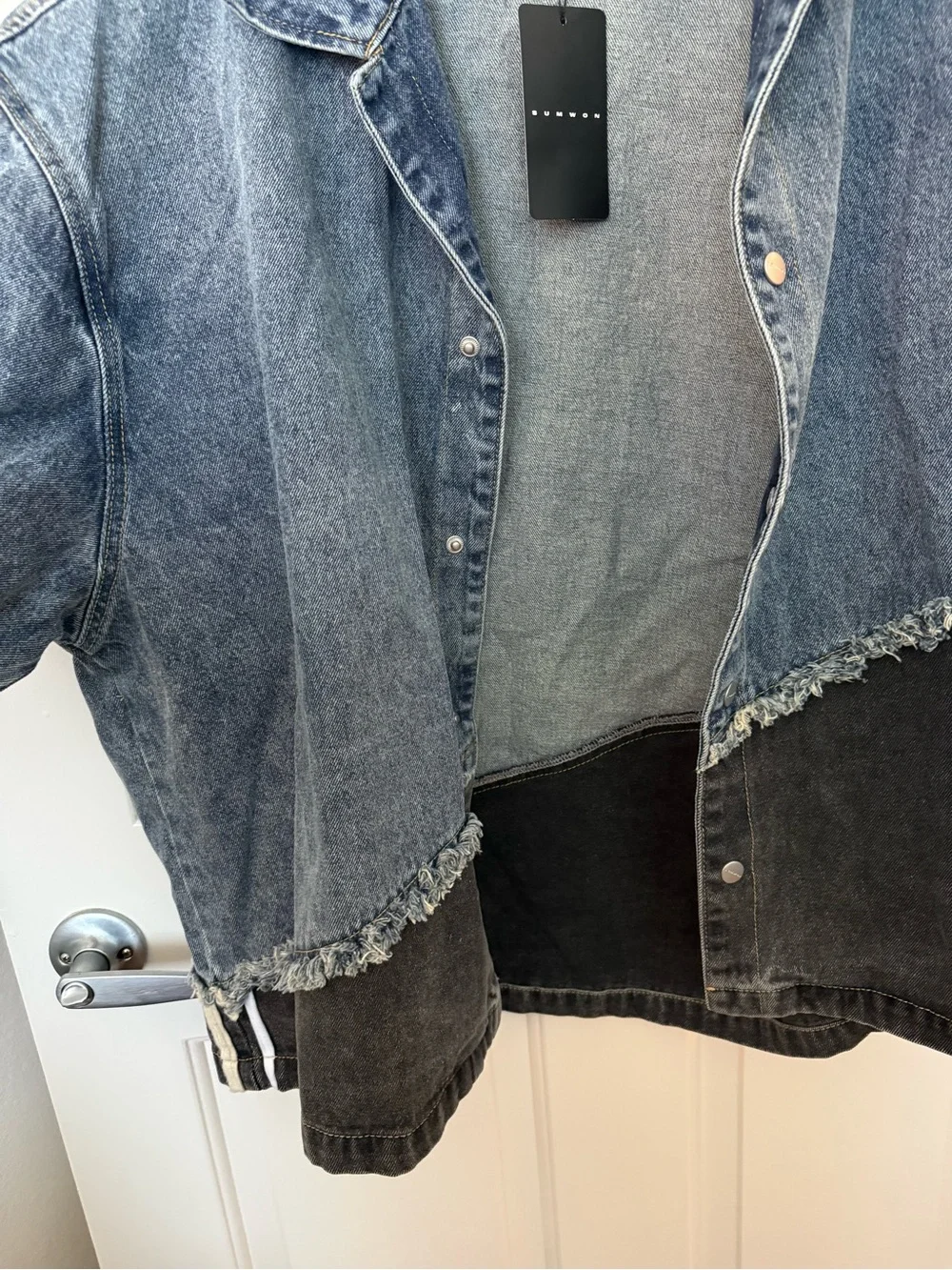 Oversized Two-Tone Denim Jacket in Blue and Black